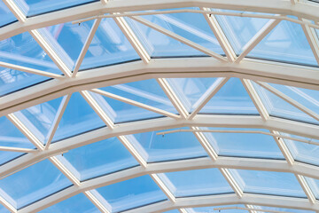 Glass roof. The shopping center, business center.Dome