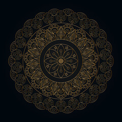 mandala - vector logo/icon illustration ,  Elegant Ornamental, tattoo design oriental or Indian, Islamic mysterious hand drawn ornament for meditation or yoga vector illustration. Black and gold color