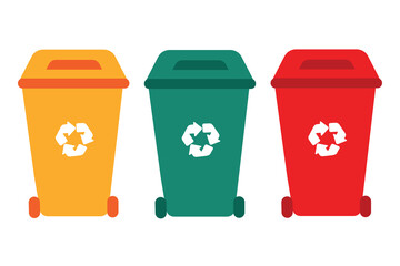 Colorful bins with recycle symbol, vector. Isolate on white background.