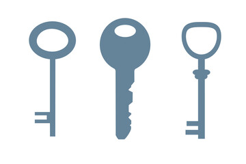 Set of keys in flat style. Vector illustration isolated on white background