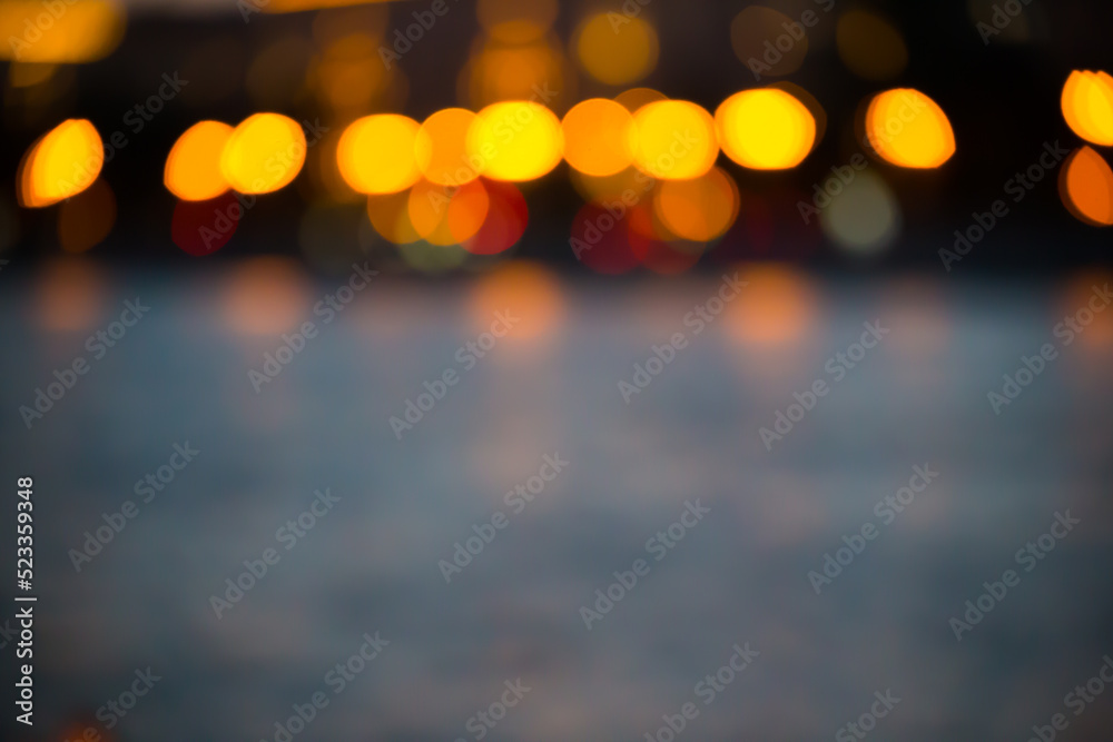 Sticker blurred abstract urban background with street lights in bokeh shape