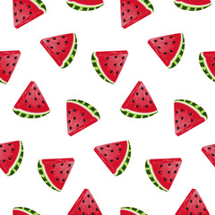 Watermelon slices seamless pattern. Summer fruit vector background.