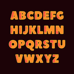 Bright and colorful cute alphabet. English Abc. Fashionable font for festive design. Alphabet collection in warm bright colors isolated on dark background