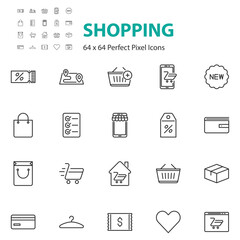 set of shopping line icons, online store, market, buy