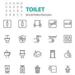 set of toilet line icons, bathroom, wc, restroom