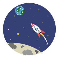 Naklejka premium Vector image of fly of rocket starship to the Earth from the Moon