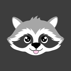 Raccoon Procyon lotor wild animal face. Vector cute  raccoon head portrait. Realistic fur portrait of funny trash cat racoon isolated on gray background...