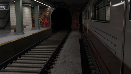 Fototapeta premium 3D-illustration of an empty and abandoned subway station