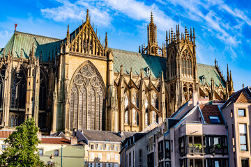 The architecture of Metz with the Cathedral of Saint Stephen, Fr