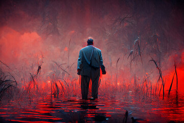 man lost in the swamp - obrazy, fototapety, plakaty