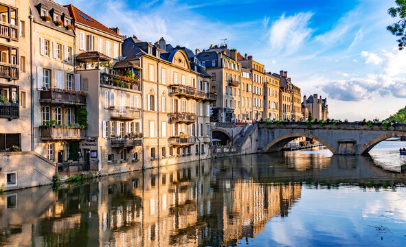 The old town architecture of Metz at the Moselle river, France