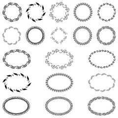 Hand sketched vector vintage elements laurels, leaves, flowers, swirls and feathers wild and free perfect for invitations, greeting cards, quotes, blogs, Wedding Frames, posters and more.