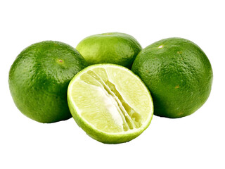 Ripe slice of green lime citrus fruit stand isolated on white background,element of food healthy nutrients and fruit healthy concept
