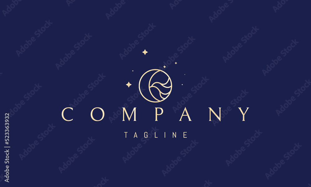 Wall mural vector golden logo on which an abstract image of the moon in a circle with waves.