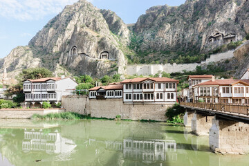 Fototapeta na wymiar Historic mansions in Amasya, Turkey - Amasya is located in the north of Anatolia, in the inner part of the Middle Black Sea Region.