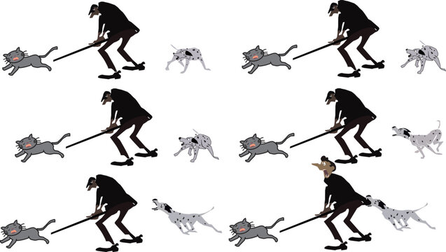 dog attack to a man, image sequence for animation.