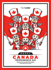 appy canada independence day poster template with cute cartoon character