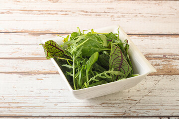 Green mix salad in the bowl