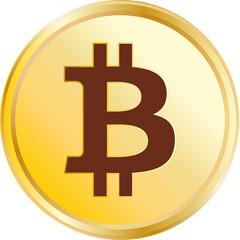 Bitcoin currency symbol on a shiny gold coin. Crypto currency concept.