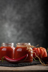 Tomato sauce in a glass jar