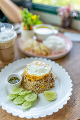 Chocolate Carrot Cake and Coffee at a Beautiful Garden Cafe in Seoul, South Korea	
