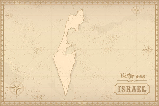 Map of Israel in the old style, brown graphics in retro fantasy style