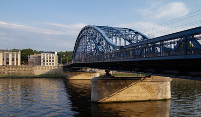 Jozef Pilsudski bridge Kraków (Most Marszałka Józefa Piłsudskiego, Second Bridge, Józef Piłsudski) on Vistula River (Wisła) in Krakow, Poland. - obrazy, fototapety, plakaty