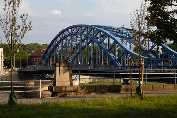 Jozef Pilsudski bridge Kraków (Most Marszałka Józefa Piłsudskiego, Second Bridge, Józef Piłsudski) on Vistula River (Wisła) in Krakow, Poland.