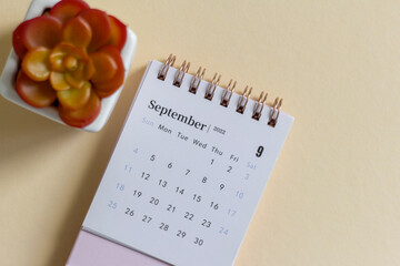 Hello, September.Desktop calendar for planning for September 2022.