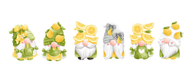 watercolor lemon gnome, citrus vector illustration