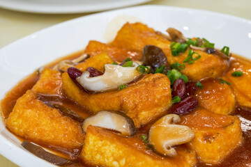 A delicious Chinese dish, home-cooked tofu in sauce