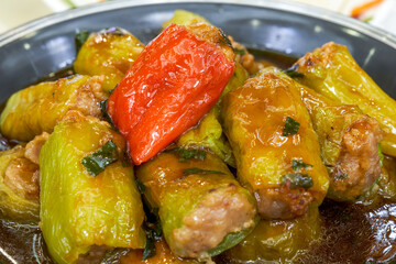 A delicious and classic Chinese dish, fried stuffed with chili meat