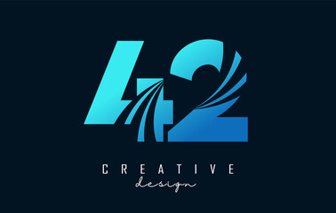 Creative number 42 logo with leading lines and road concept design. Letter with geometric design. Vector Illustration with number and creative cuts.