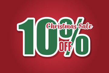 Christmas sales 10 on red background. Price labele sale promotion market. deal