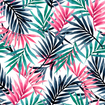 Seamless pattern of leaves. Hand drawing, watercolor. Design wallpaper, fabric and packaging