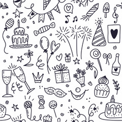 Vector pattern birthday, holiday. Drawing by hand with a line