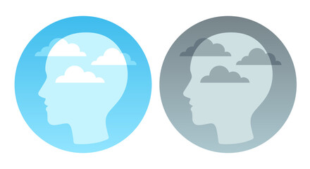 Head profile with blue sky and dark clouds