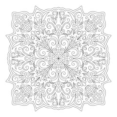 Line art for coloring book with floral pattern