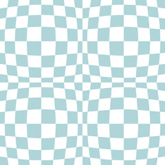 Groovy trippy grid seamless pattern in retro style. Checkerboard background with distorted squares. Funky doodle vector illustration for decor and design.