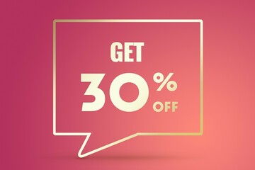 Image 30 of a discount as a message on a pink background. Price labele sale promotion market. banner retail