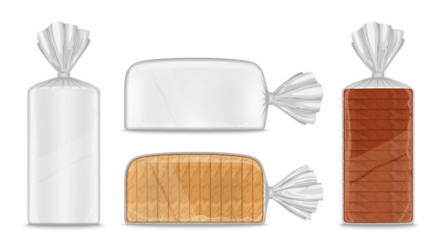 Vector bread packaging illustration, transparent plastic bag mockup