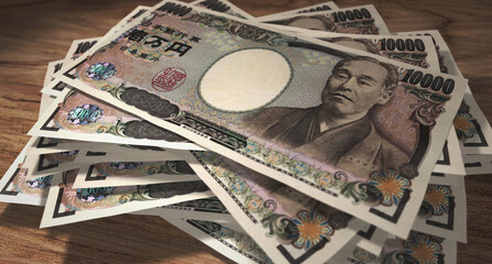 Yen 10000 JPY banknote money 3d illustration