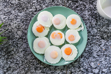 Breakfast food with soft-boiled  Onsen eggs  Thai style