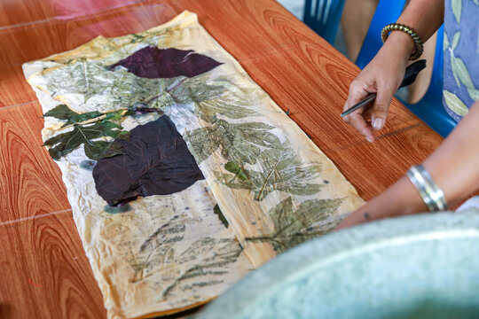 eco print fabric that carries the concept of sustainable fashion. Using natural fibers, natural dyes and traditional steaming. Handmade, Eco print process: