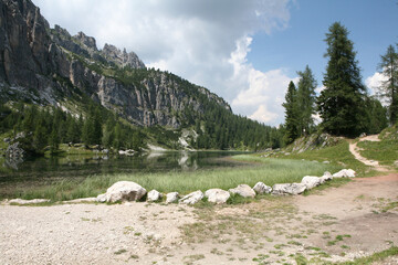 Lake in the Faloria, Dolomites Mountains, Italy - 523373758