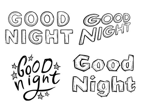 good night typography illustration set free vector