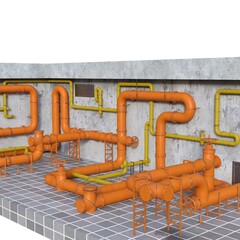 3D-illustration of a industrial pipe construction set