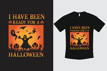 Halloween t shirt ready design. Printable Halloween design for t shirt. Vector design of pumpkin, witch, grave, moon and scary night. Scary easy printable t shirt design for men. women and child.
