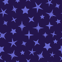 Cosmos stars on dark blue background for kids, children, toddlers. Cute kids seamless pattern.