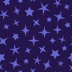 Obraz premium Cosmos stars on dark blue background for kids, children, toddlers. Cute kids seamless pattern.